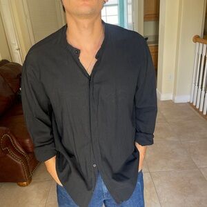 Black Button-Up Shirt Hemp and Cotton Blend